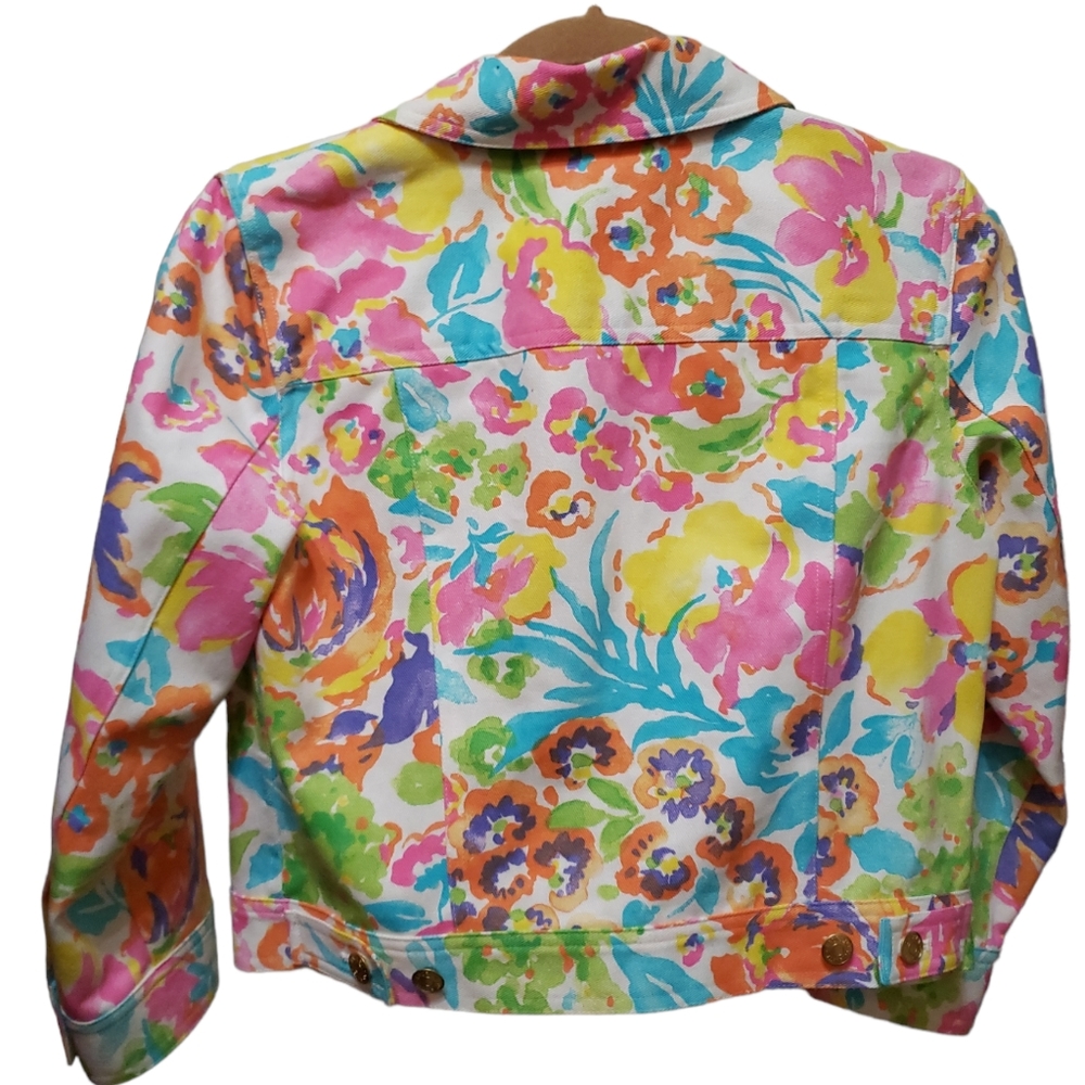 HP 🎉 Lauren Ralph Lauren Floral Multicolor White Jean Jacket Sz S - Picture 6 of 6